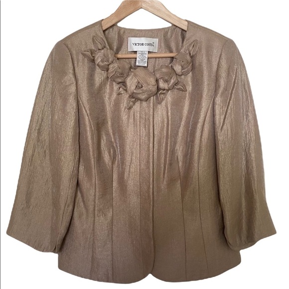 Victor Costa Gold  Blazer Metallic Flowers  Size 10 - Picture 1 of 13